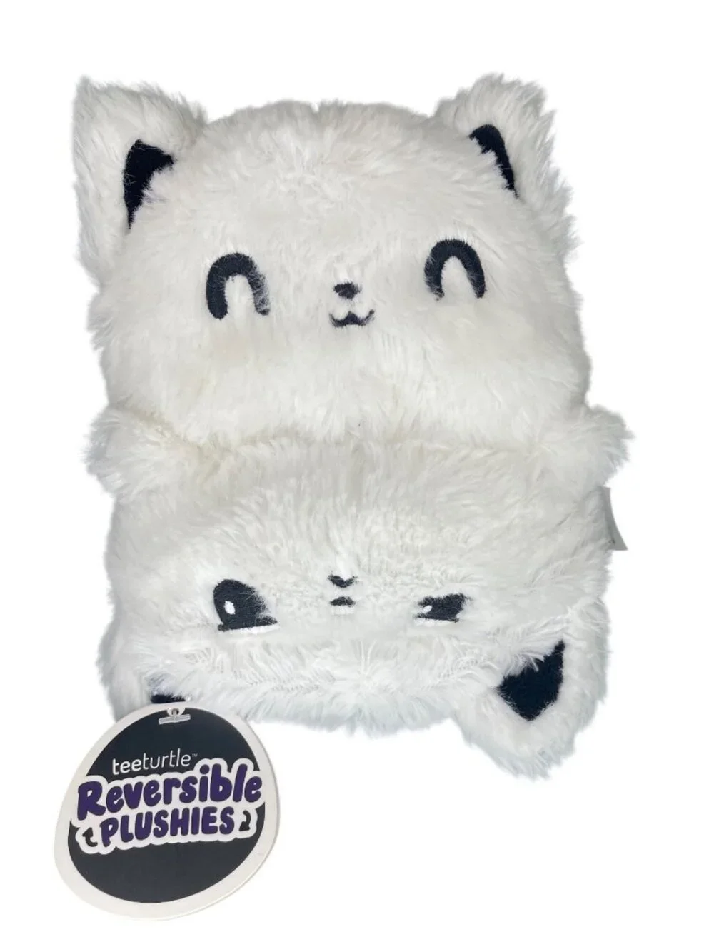 Teeturtle Reversible Plushie - White Cat - Happy/Sad Expressions - Soft & Cuddly